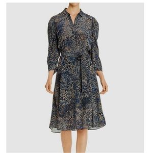 NWT Kobi Halperin Womens Morgan Silk Animal-Print Midi Dress